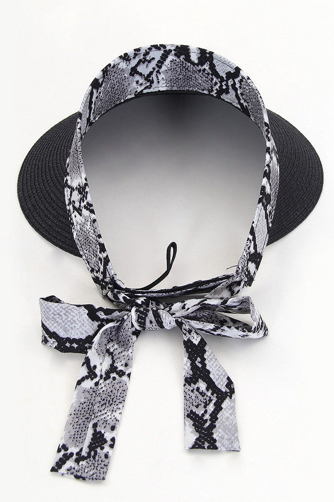 Women's Snake Pattern Bow Straw Visor in Black