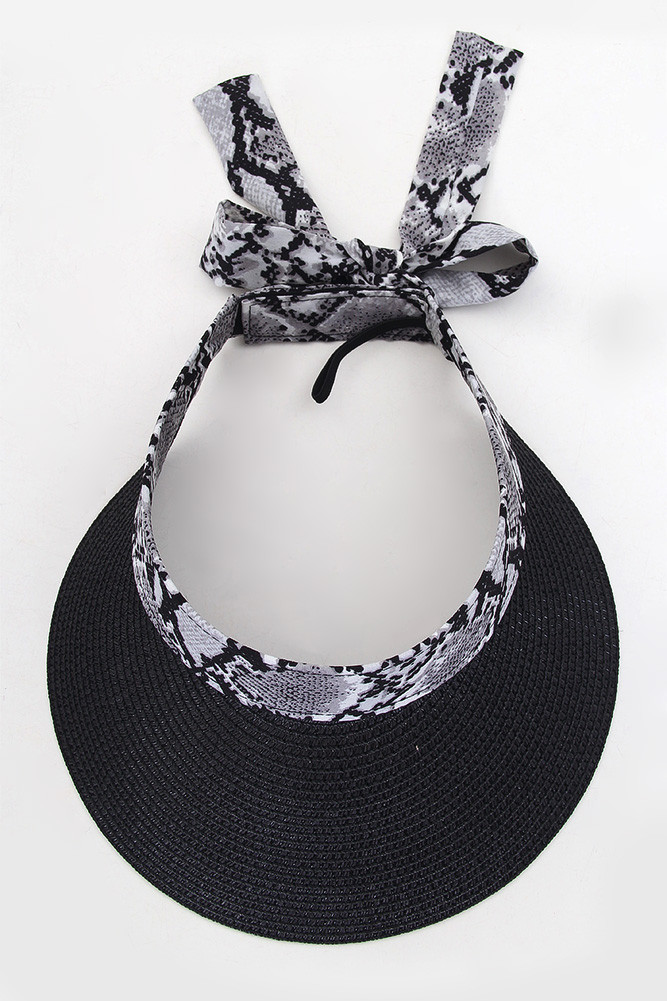 Women's Snake Pattern Bow Straw Visor in Black