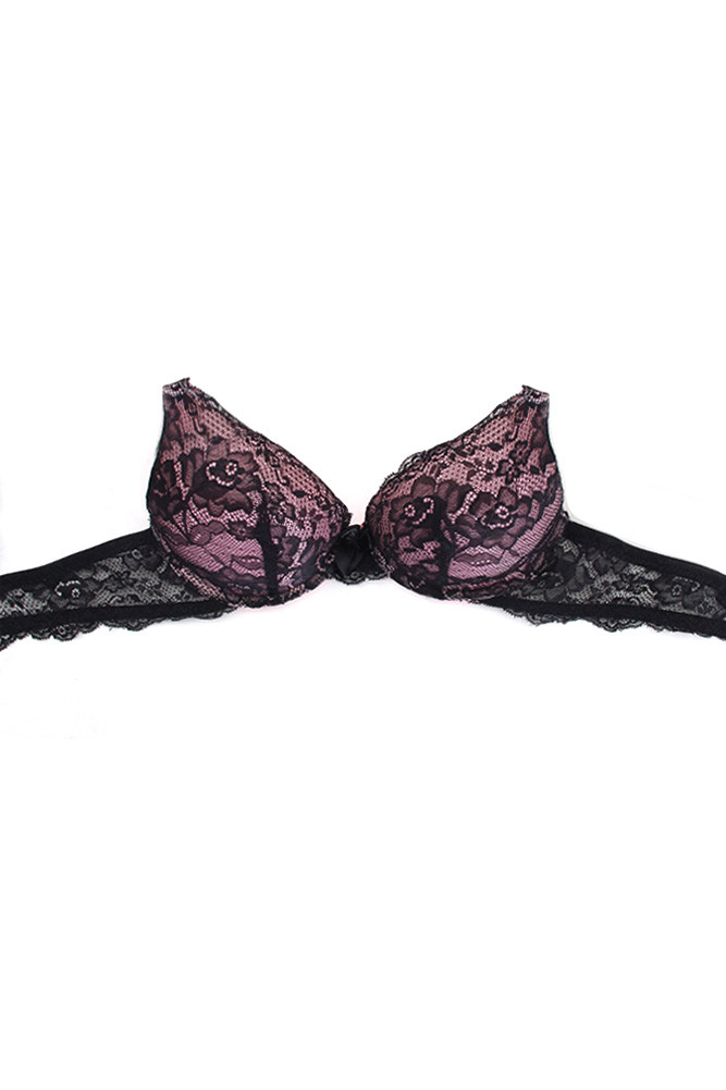 Women's Solid Lace Cover Push up Bra in Black