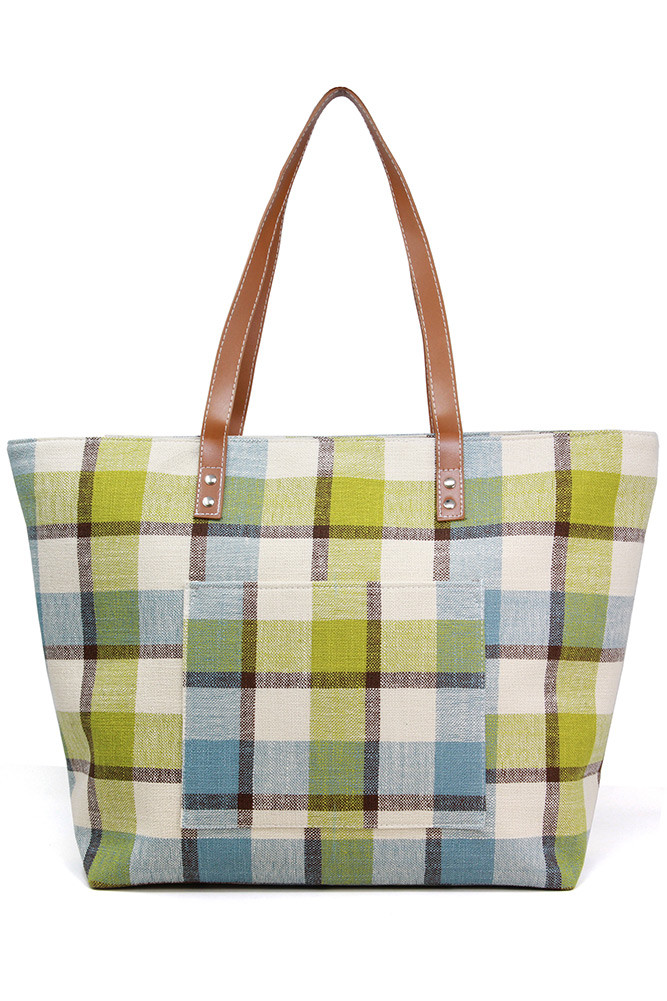 Women's Plaid Pattern Beach Bag in Green