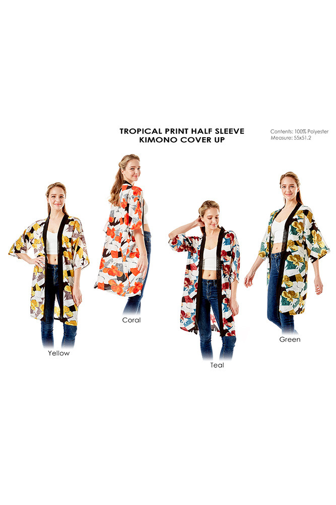 Women's Tropical Print Half Sleeve Kimono — kimono photo 2