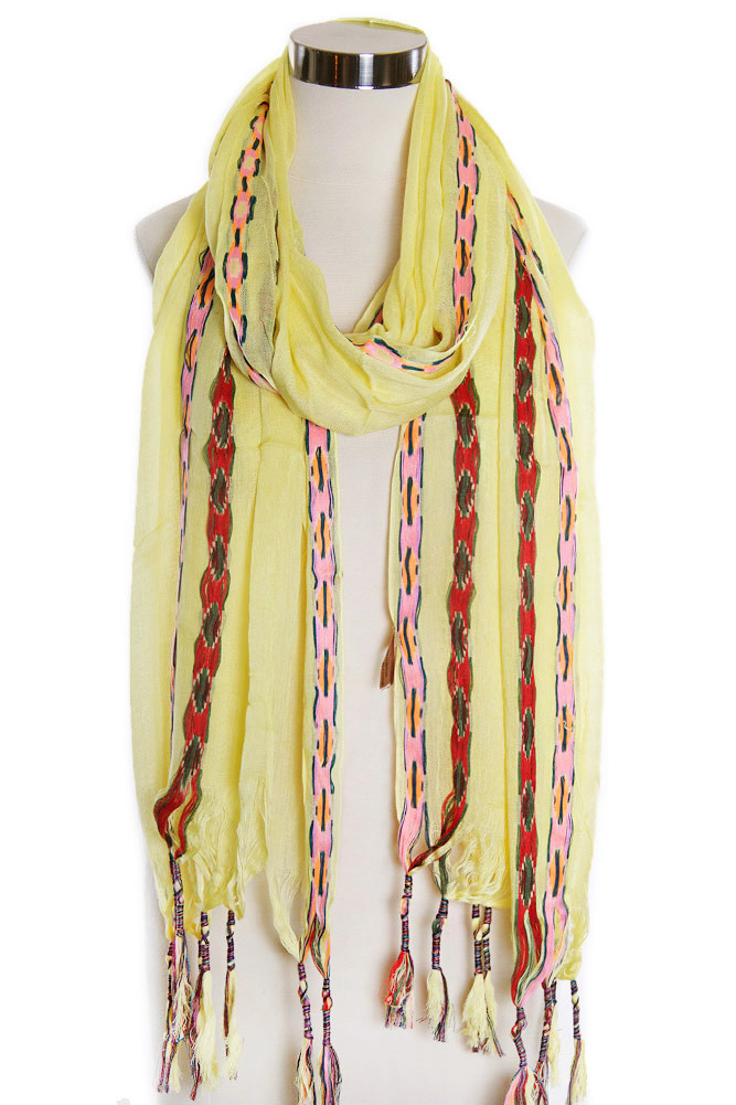 Women's Indian Theme Oblong Scarf in Mustard