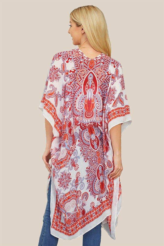 Women's Bohemian Pattern Print Kimono in Red