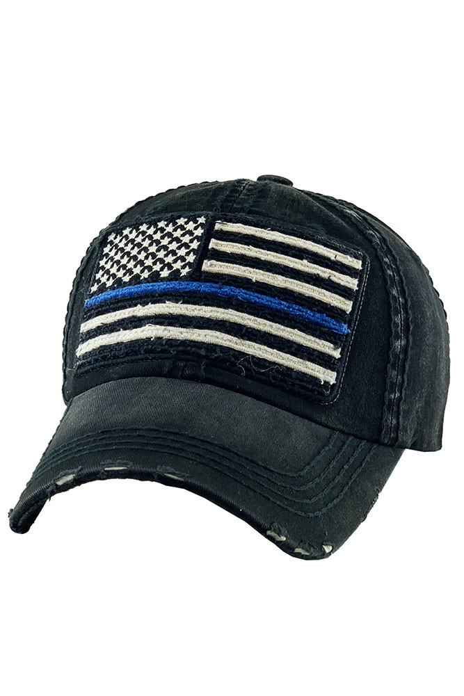Women's American Flag Vintage Baseball Cap in Black
