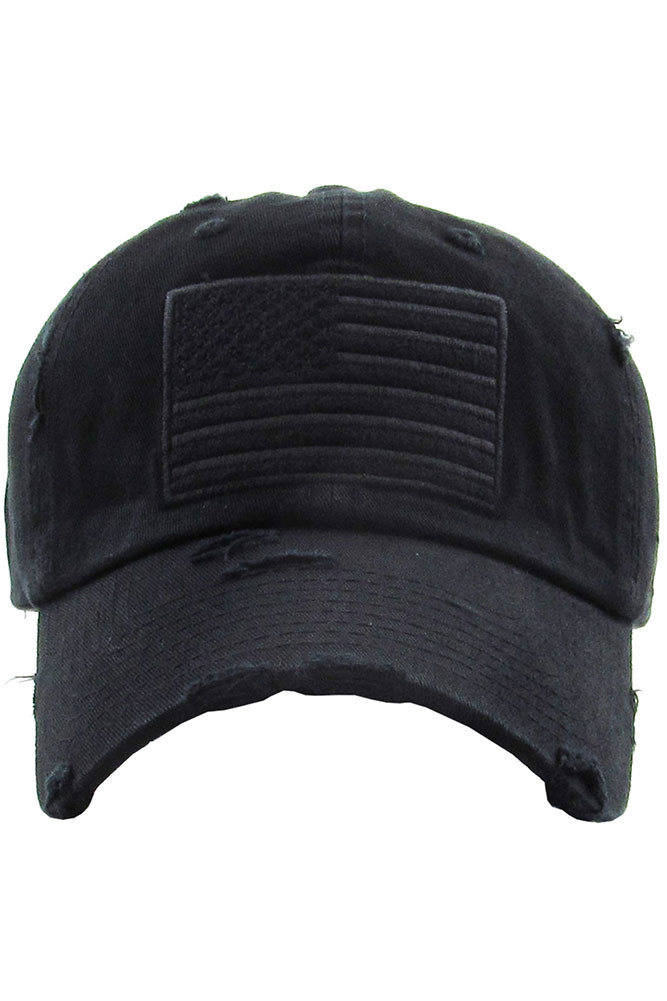 Women's American Flag Vintage Baseball Cap in Black
