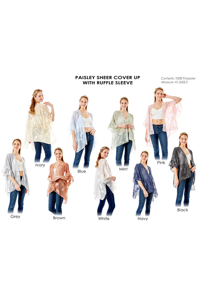 Women's Paisley Sheer Cover-Up with Ruffle Sleeve by BURACQ