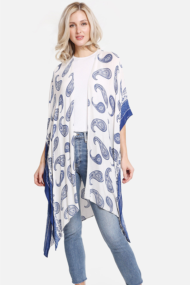 Women's Paisley Pattern Print Kimono in Navy