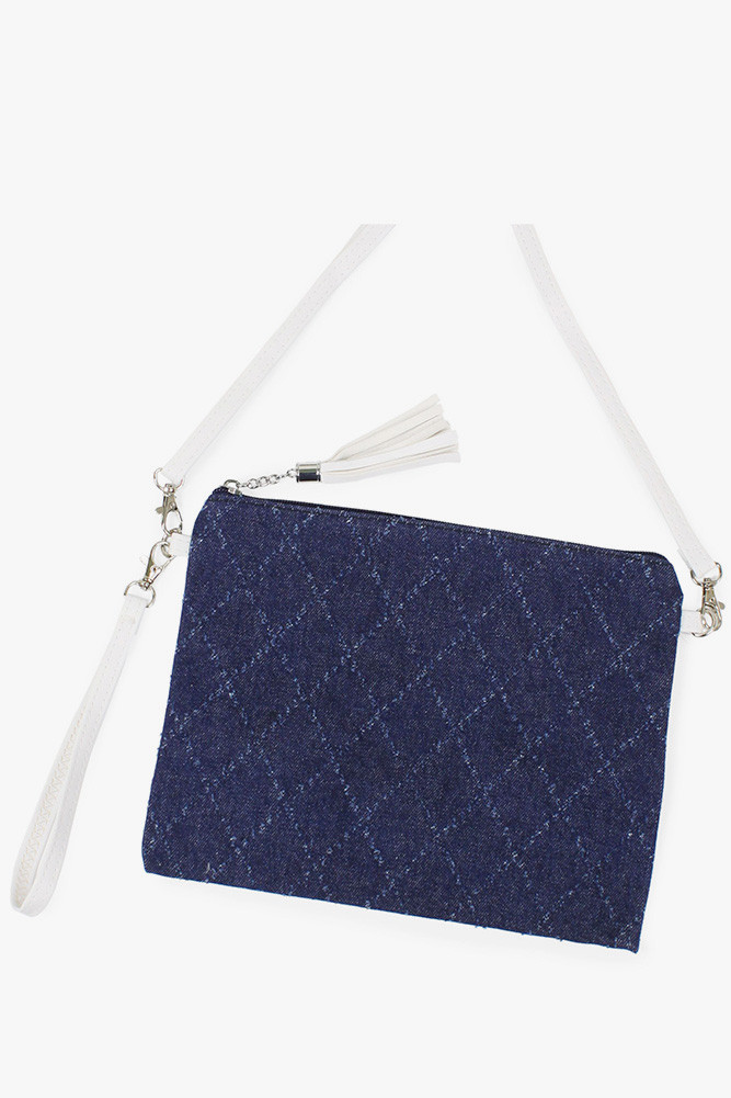 Women's Denim Crossbody Bag with Wristlet in Navy