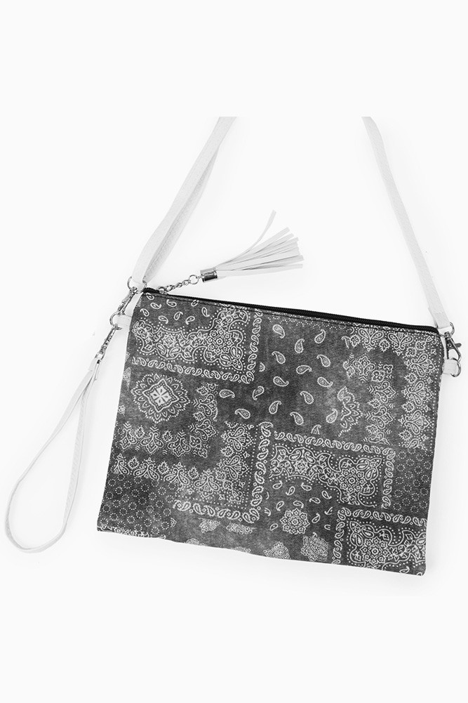 Women's Bandana Crossbody Bag with Wristlet in Black