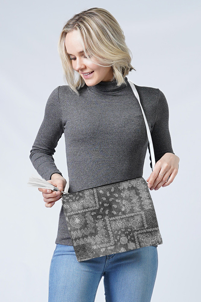 Women's Bandana Crossbody Bag with Wristlet in Black
