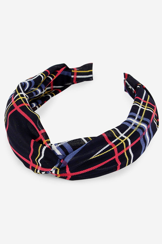 Women's Plaid Pattern Twisted Headband in Black