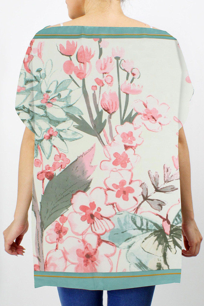 Women's Flower Print Satin Poncho by BURACQ
