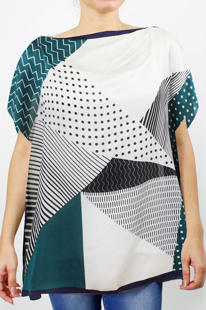 Women's Multi Pattern Print Satin Poncho by BURACQ