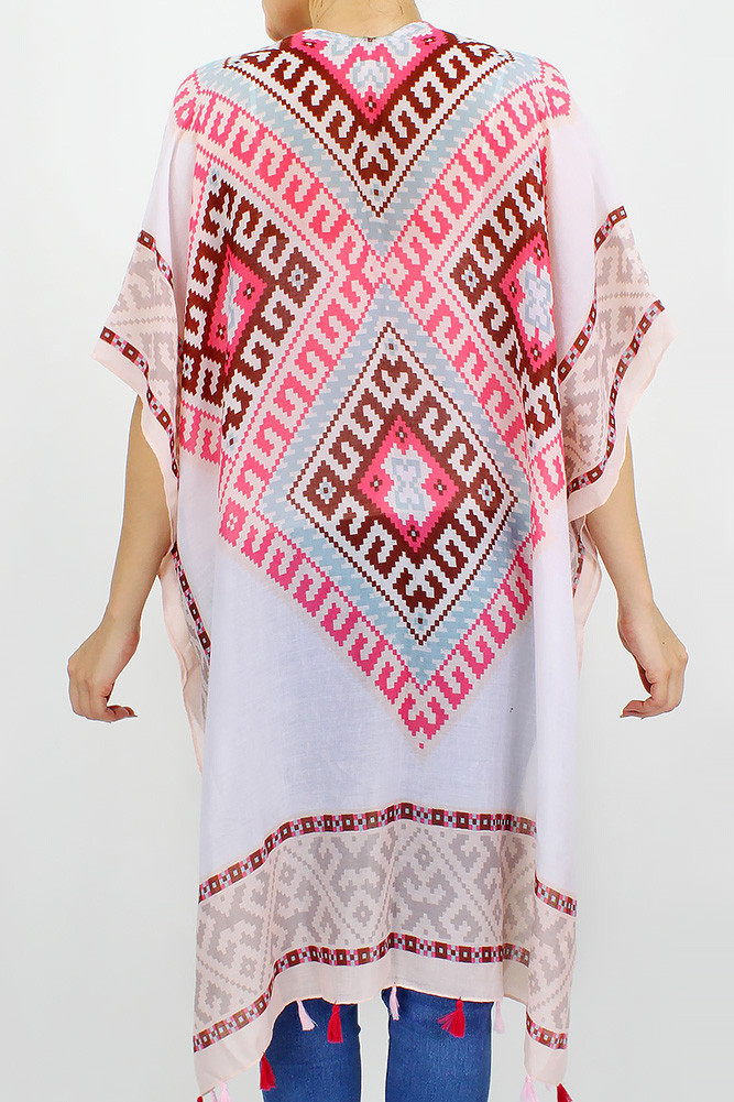 Women's Western Pattern Print Kimono in Pink