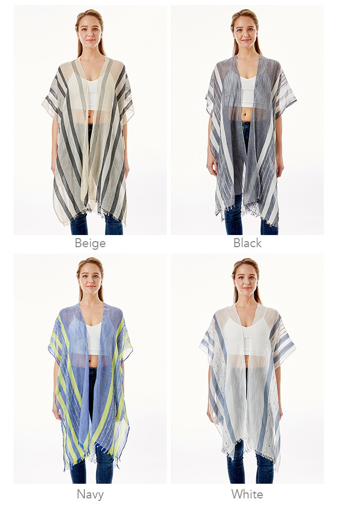 Women's Multi Stripe and Fringe Kimono — kimono photo 2