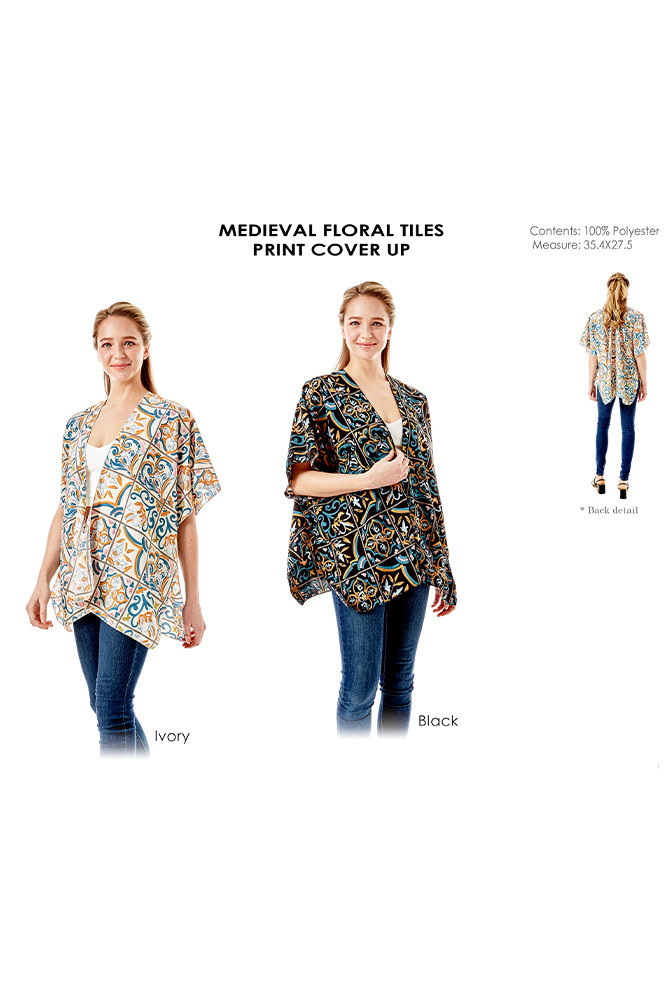 Women's Medieval Floral Tiles Print Kimono — kimono photo 2