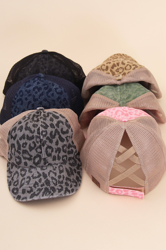 Women's Leopard Pattern Criss-Cross Ponytail Cap by BURACQ