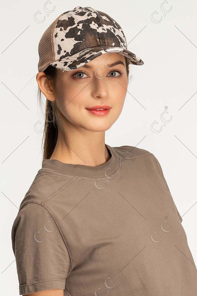 Women's Cow Print Criss-Cross Ponytail Cap — cap photo 5