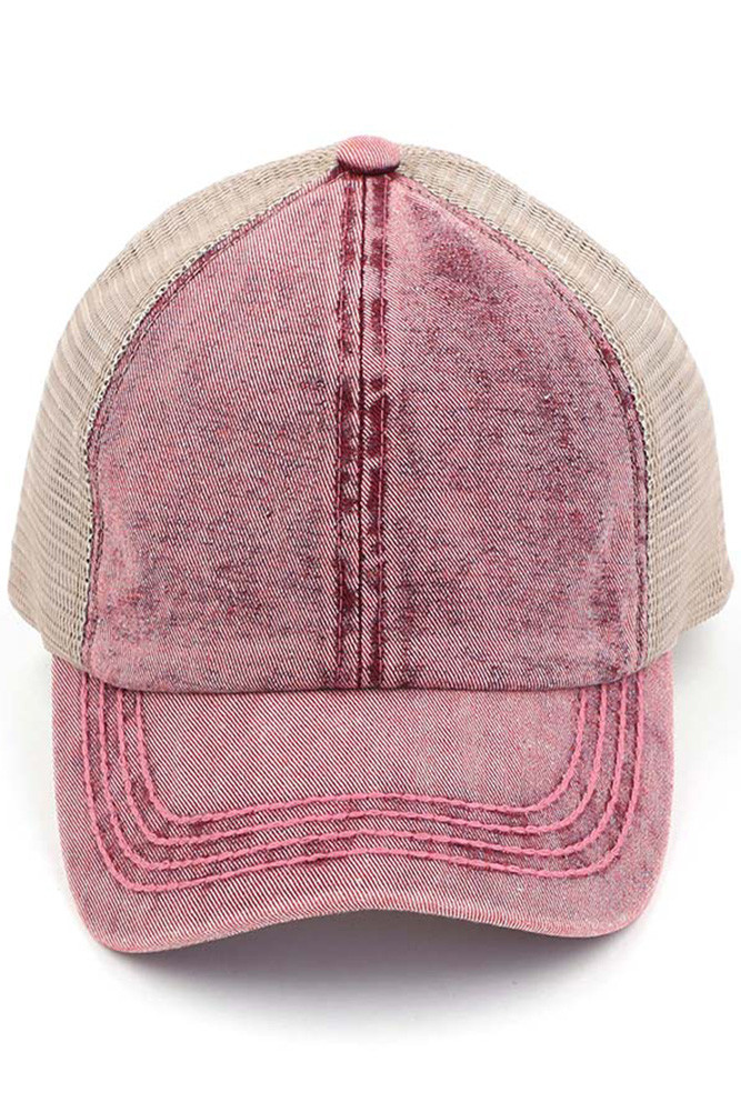 Women's Stonewashed Denim Criss-Cross Ponytail Cap — cap photo 3