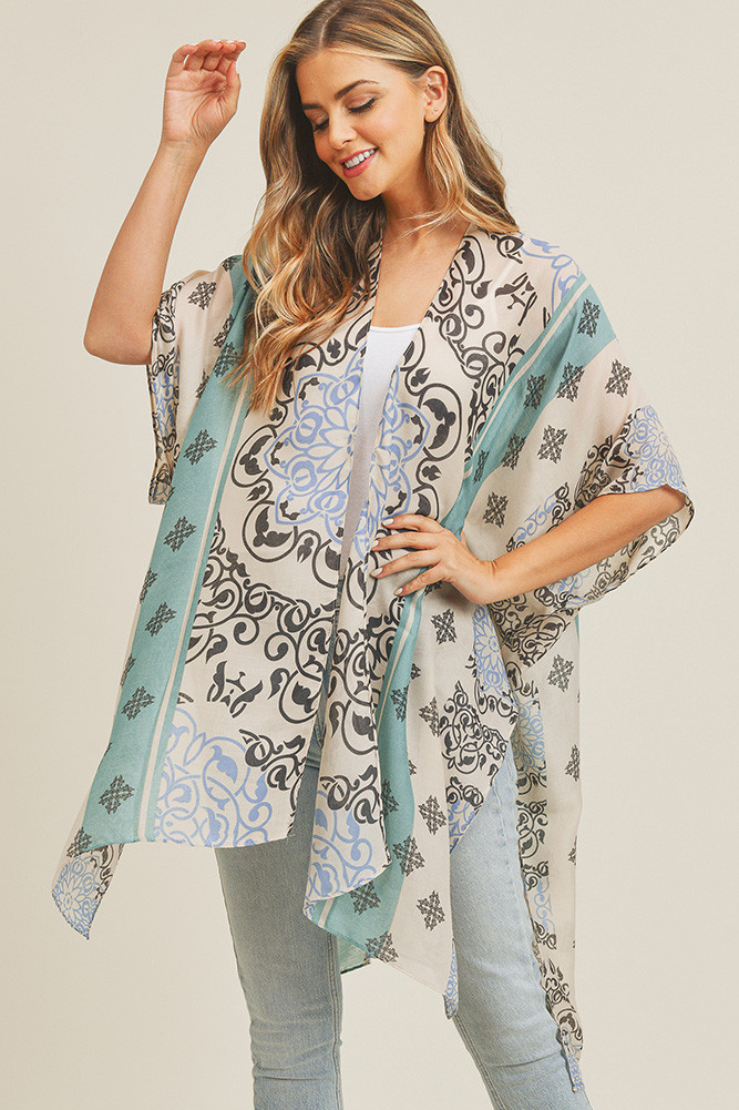 Women's Bohemian Pattern Kimono in Blue