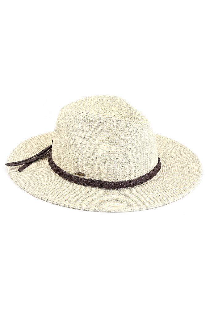 Women's Straw Panama Hat with Band in Multi Beige