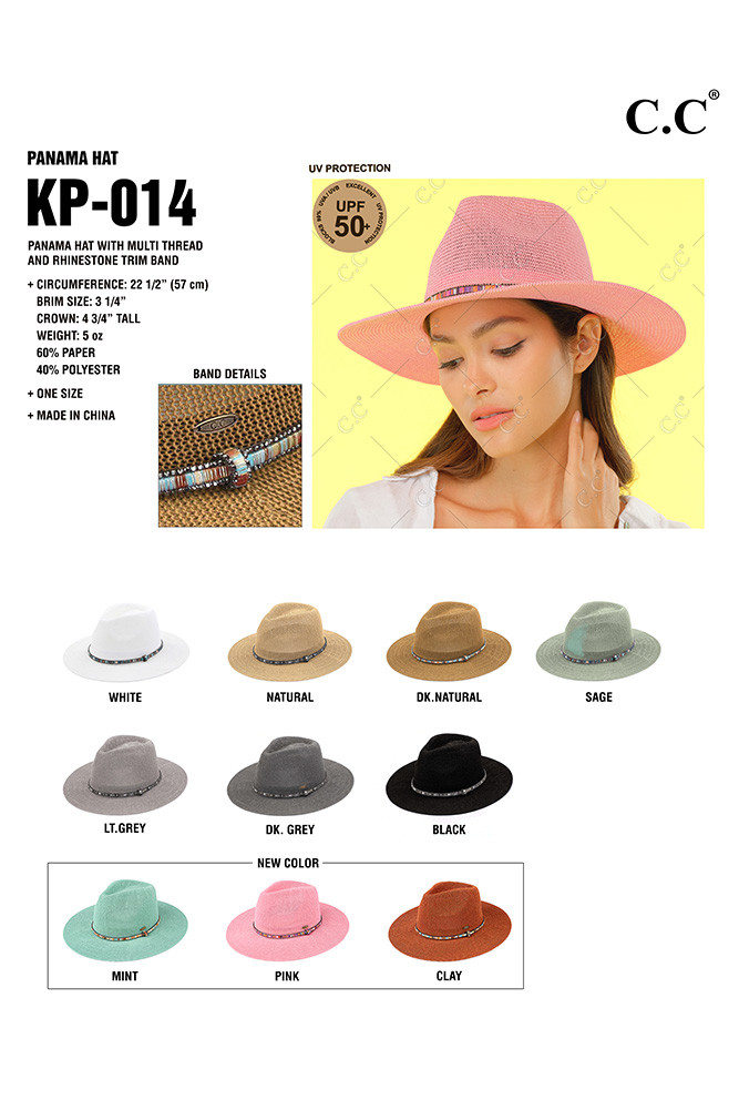 Women's Multi Thread Rhinestone Trim Band Panama Hat — Panama hat photo 2