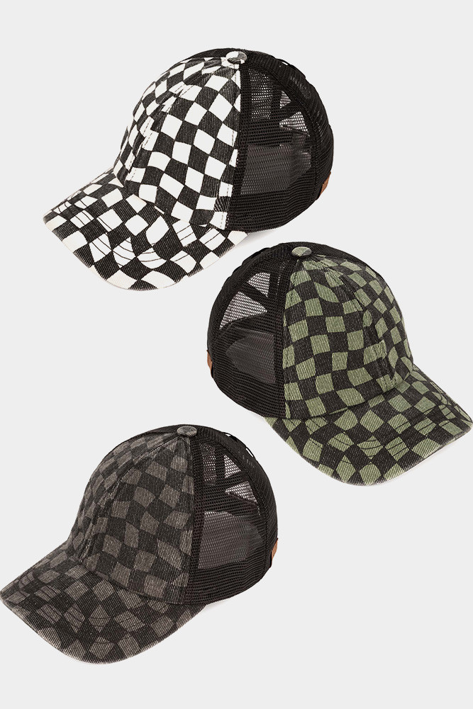 Women's Checkered Pattern Criss-Cross Baseball Cap by BURACQ