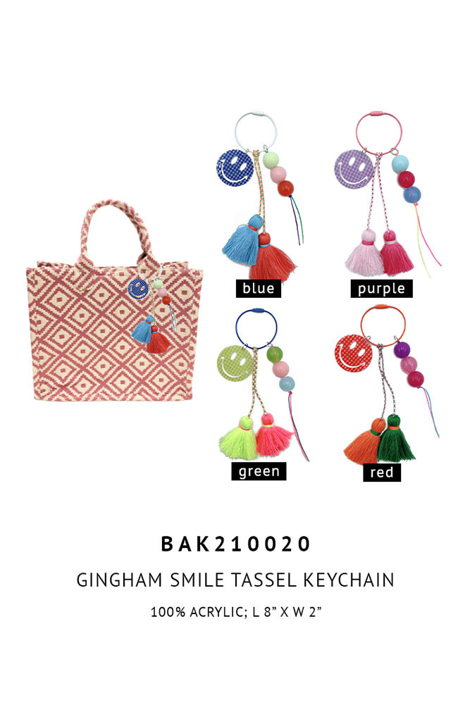 Gingham Smile Tassel Keychain Bag Charm — bag photo 2