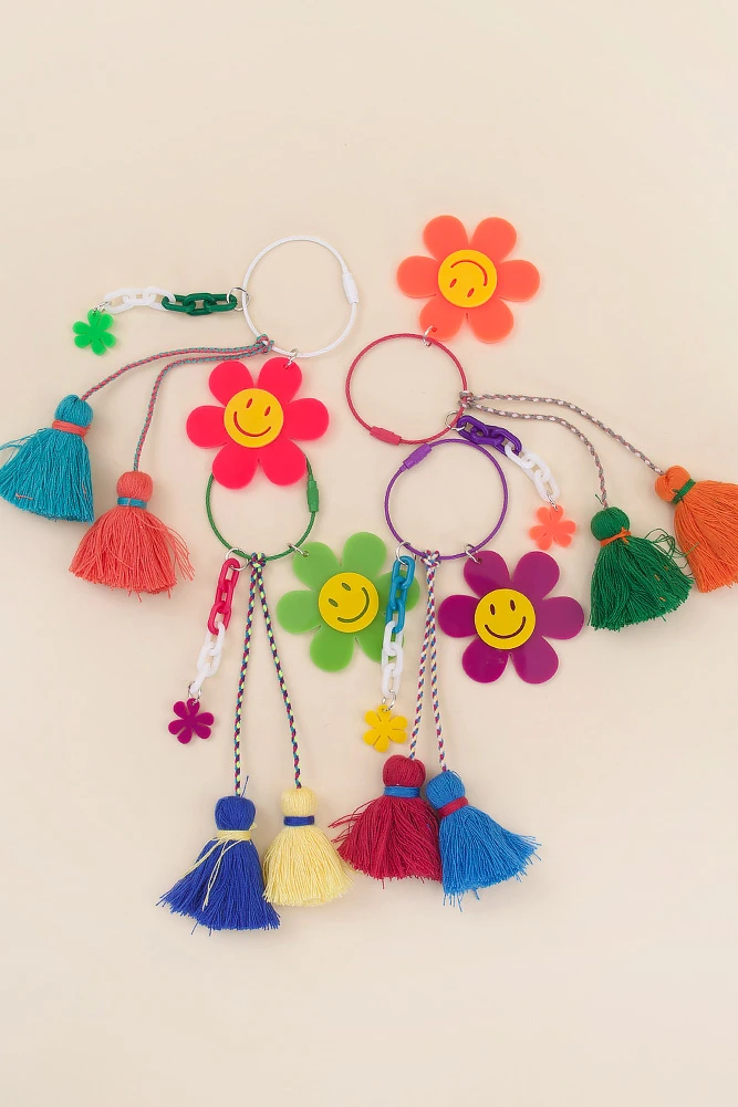 Smiley Flower Tassel Keychain Bag Charm by BURACQ