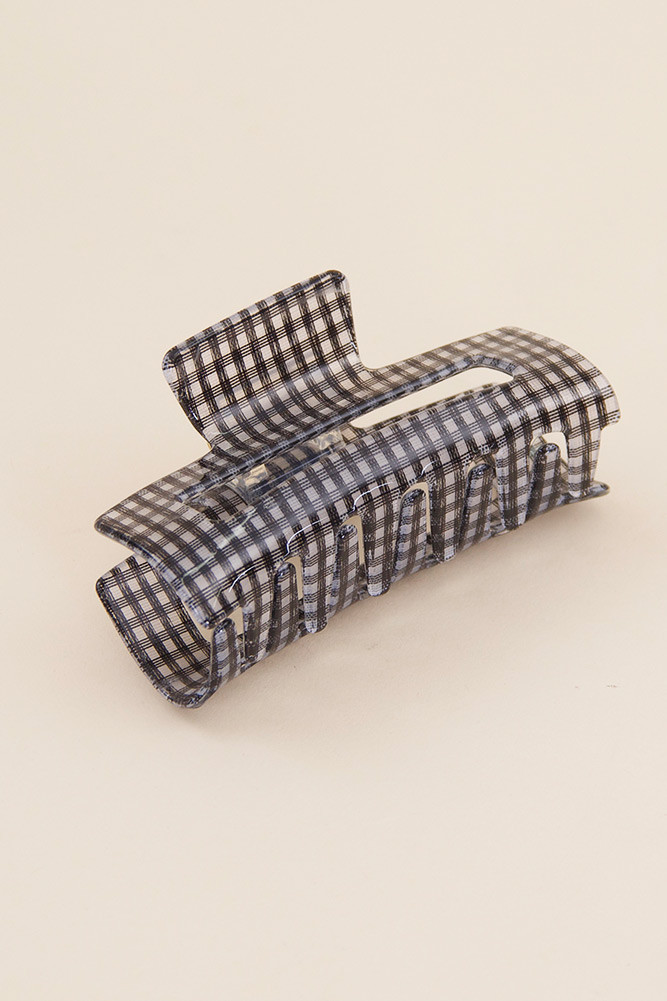 Women's Gingham Hair Claw Clip in Black