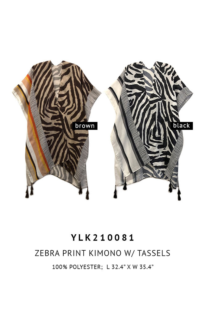 Women's Zebra Print Tassel Kimono — kimono photo 3