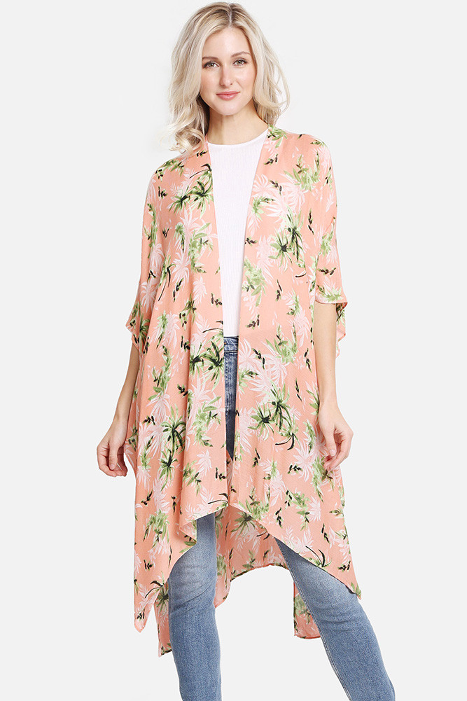 Women's Floral Pattern Print Cover-Up in Peach