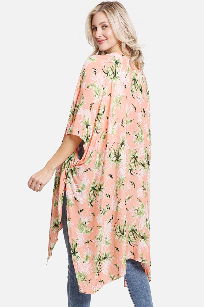 Women's Floral Pattern Print Cover-Up in Peach