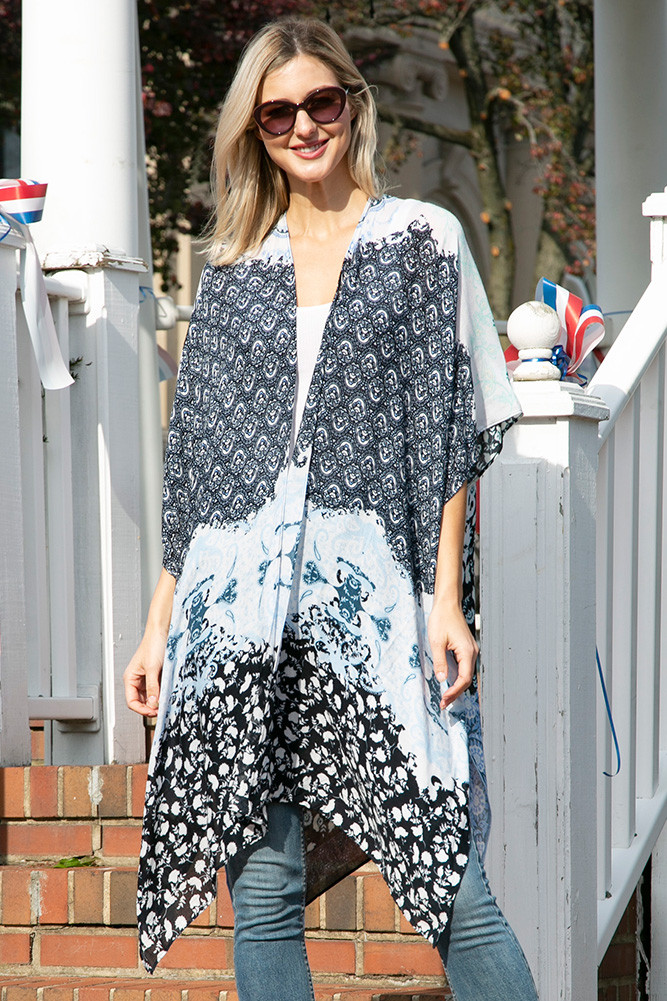 Women's Mixed Pattern Print Cover-Up in Blue