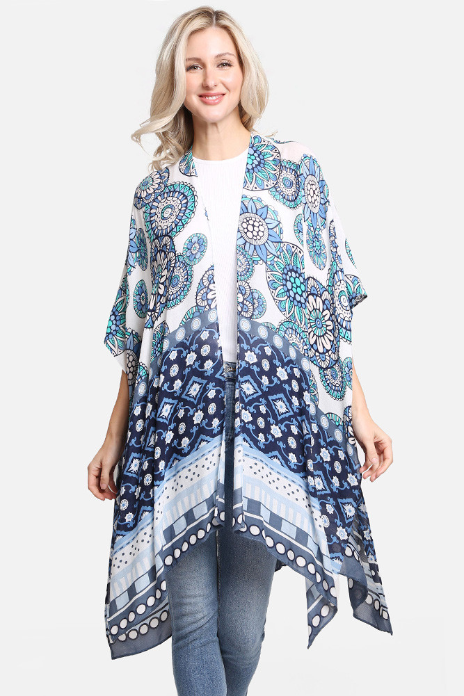 Women's Mixed Pattern Print Cover-Up in Blue