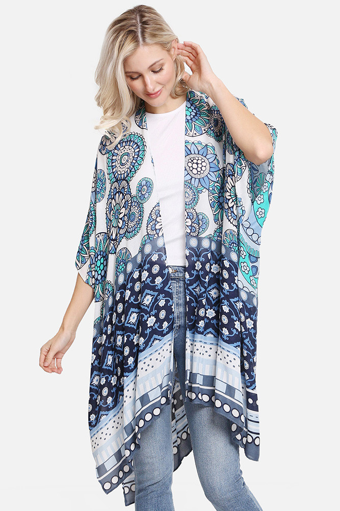 Women's Mixed Pattern Print Cover-Up in Blue