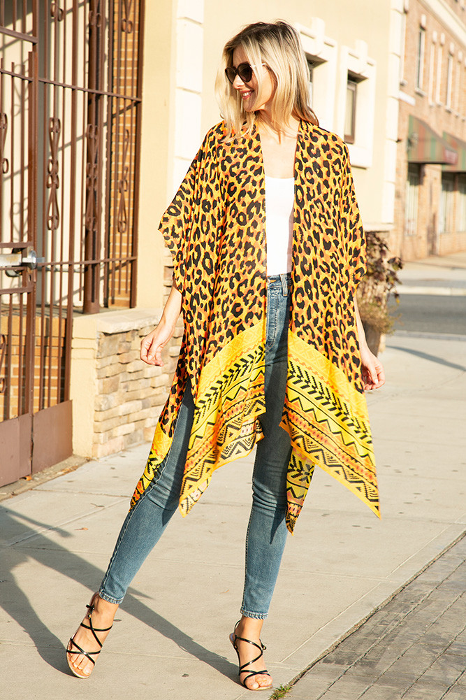Women's Leopard Pattern Print Cover-Up in Brown