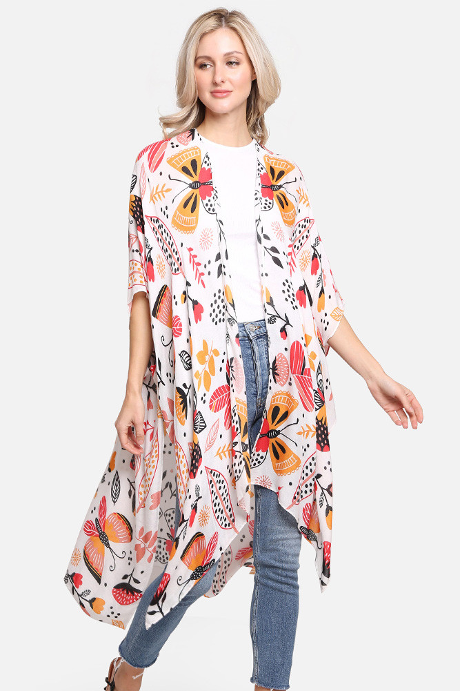 Women's Butterfly and Floral Pattern Print Cover-Up in Multi