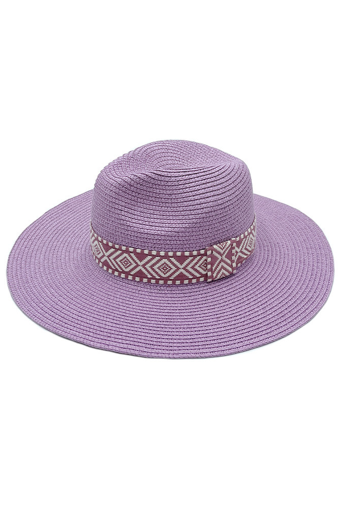 Women's Aztec Band Panama Hat in Lavender