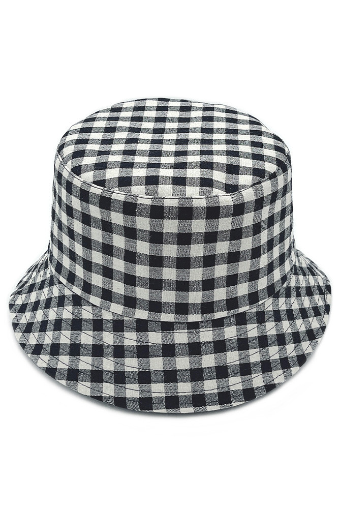 Women's Gingham Reversible Bucket Hat in Black
