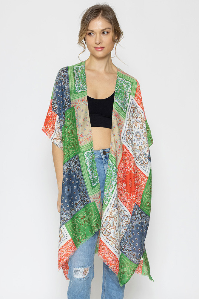Women's Multi Bandana Print Kimono by BURACQ