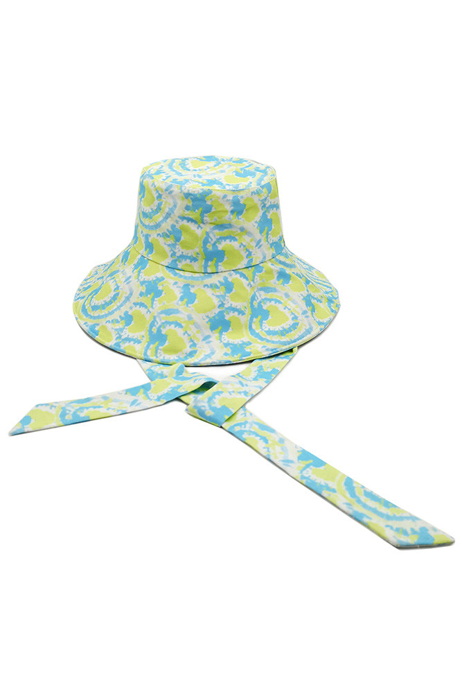 Women's Watercolor Chin Tie Bucket Hat in Green