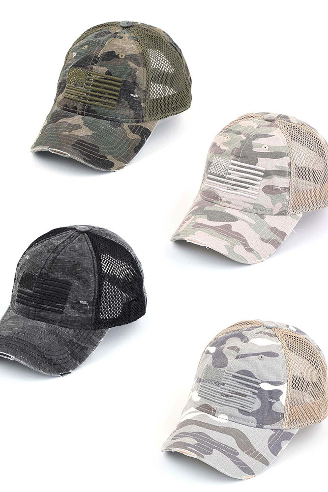 Women's American Flag Embroidery Camo Baseball Cap by BURACQ