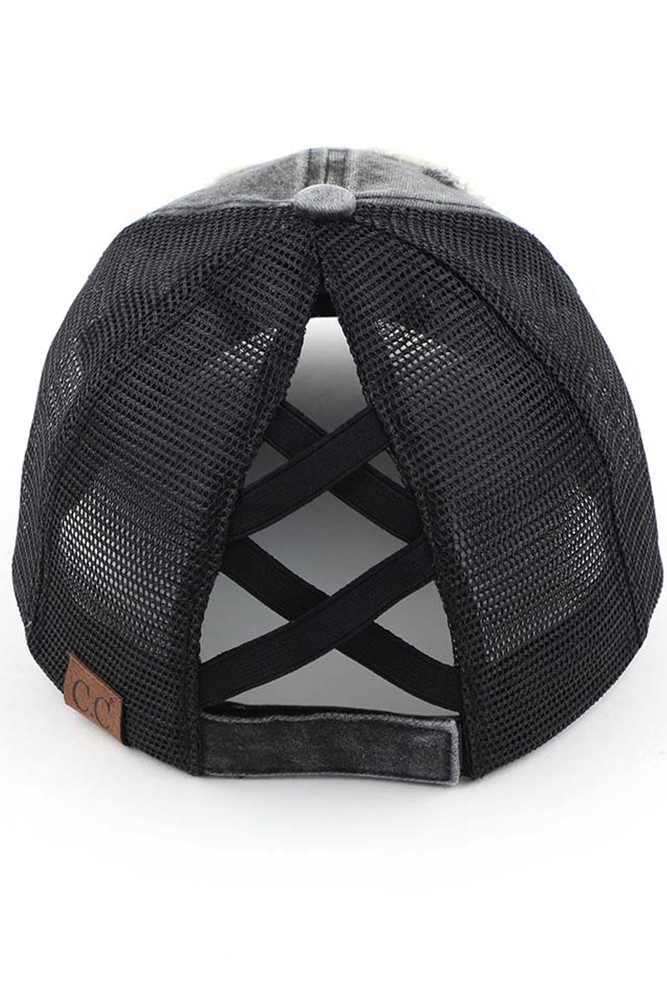 Women's Distressed Aloha Beaches Patch Ponytail Cap in Black