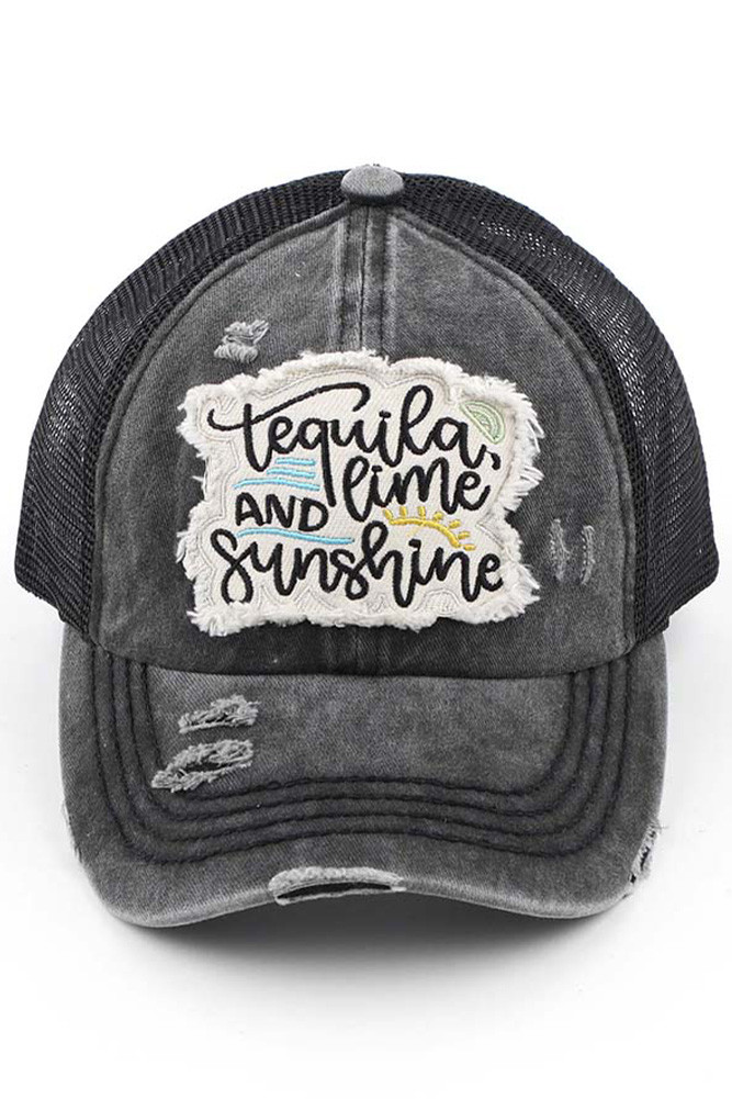 Women's Tequila Lime and Sunshine Patch Ponytail Cap in Black
