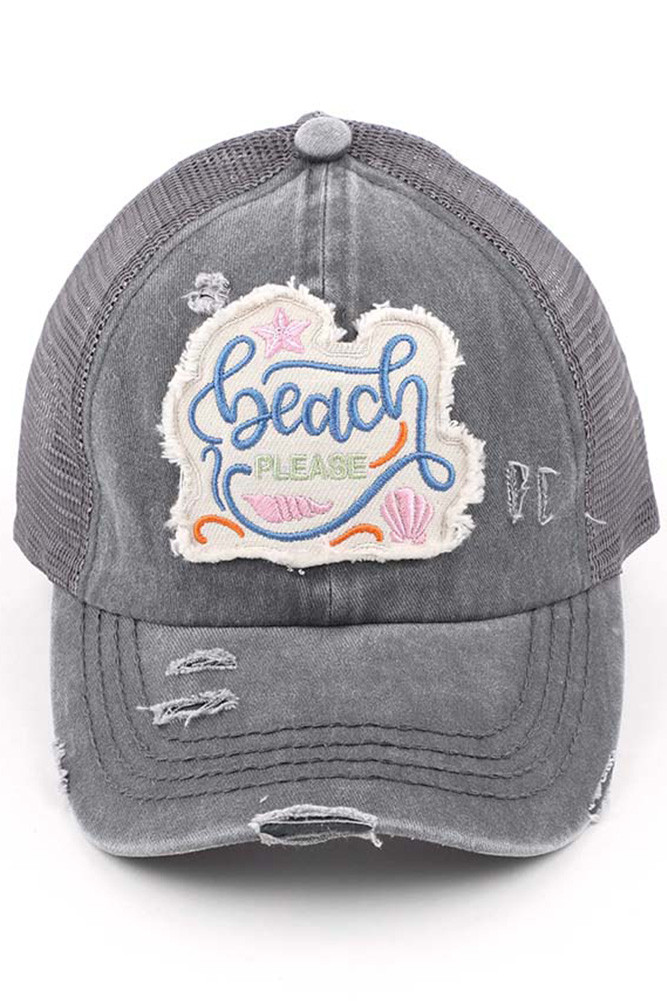 Women's Distressed Beach Please Patch Ponytail Cap — cap photo 4