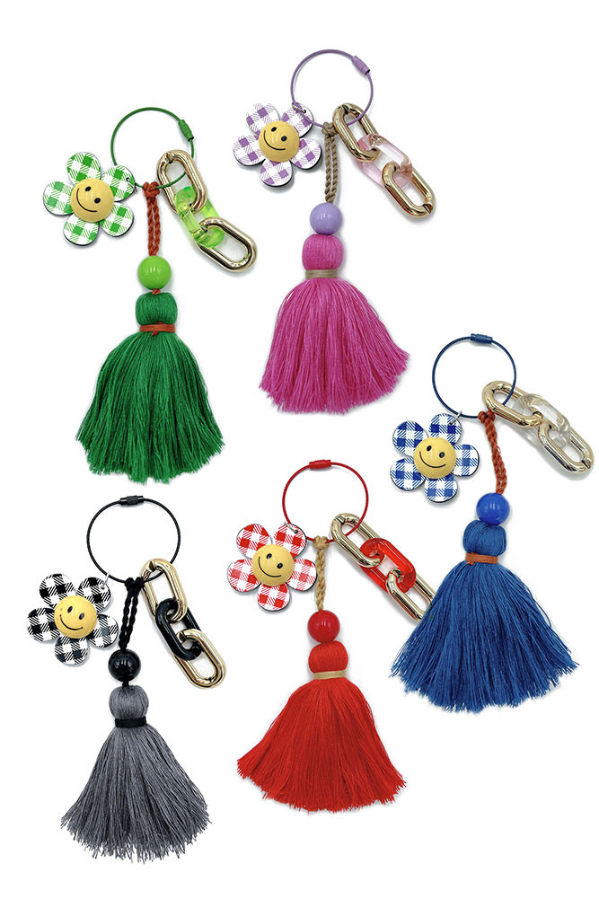 Smiley Gingham Flower Keychain Bag Charm by BURACQ