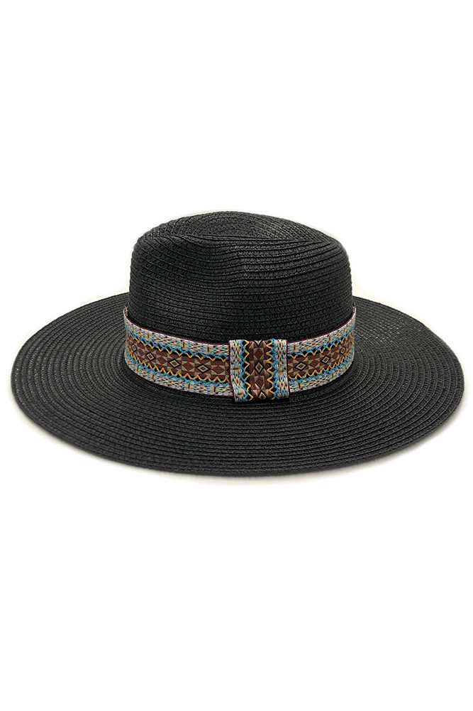Women's Aztec Band Panama Hat in Black