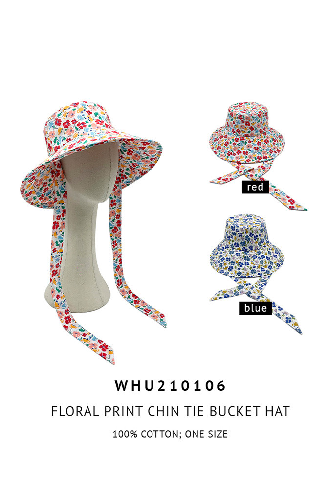 Women's Floral Print Chin Tie Bucket Hat — bucket hat photo 2