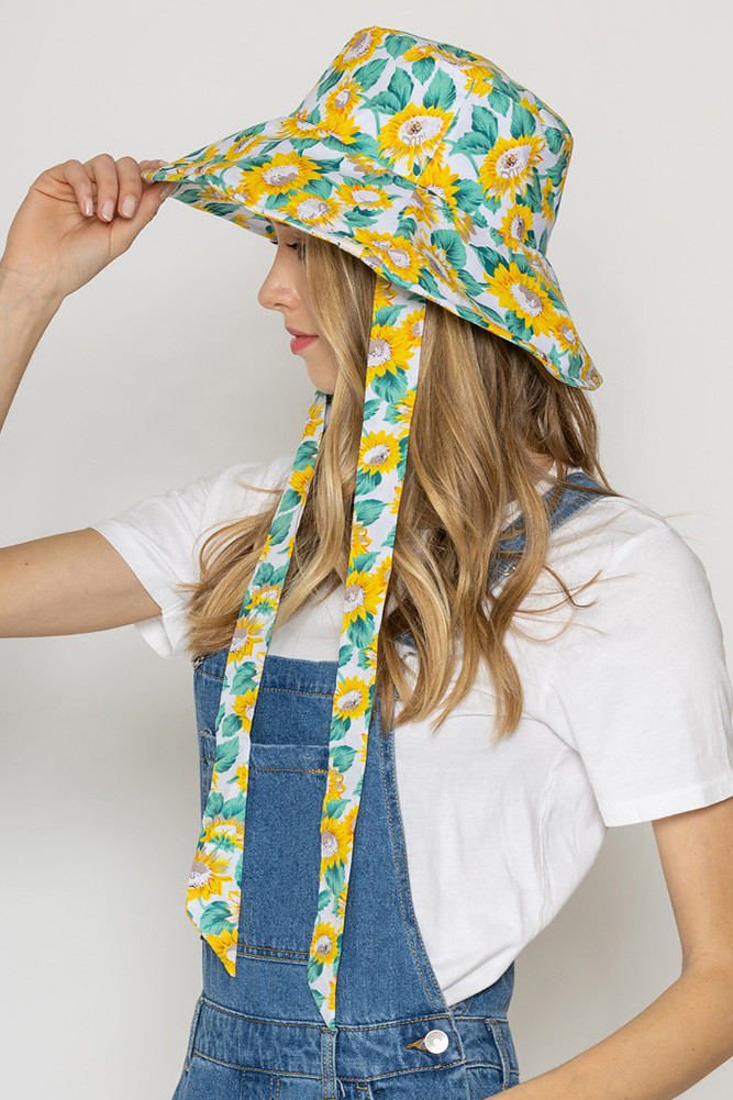 Women's Sunflower Print Chine Tie Bucket Hat — bucket hat photo 5